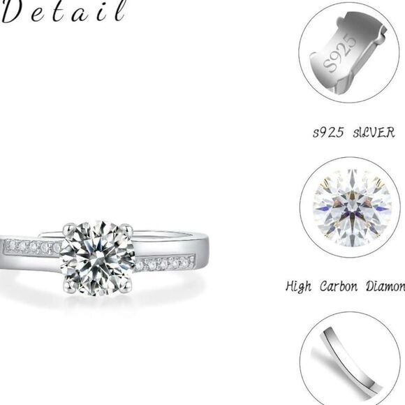 1 Carat High-Carbon Diamond Engagement 14K White Gold Vermeil Ring Sz 8 New - Picture 4 of 4